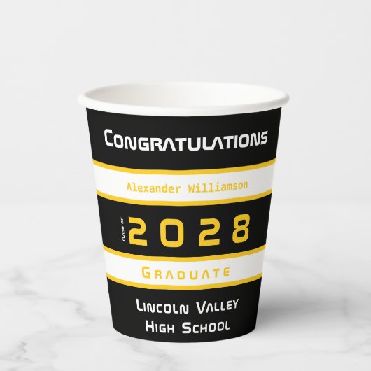 金ゴールドモダンブラック卒業パーティー 紙コップ (正面)