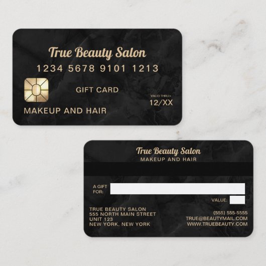 金ゴールドモダンブラック大理石クレジットギフトカード 名刺 (正面/裏面)