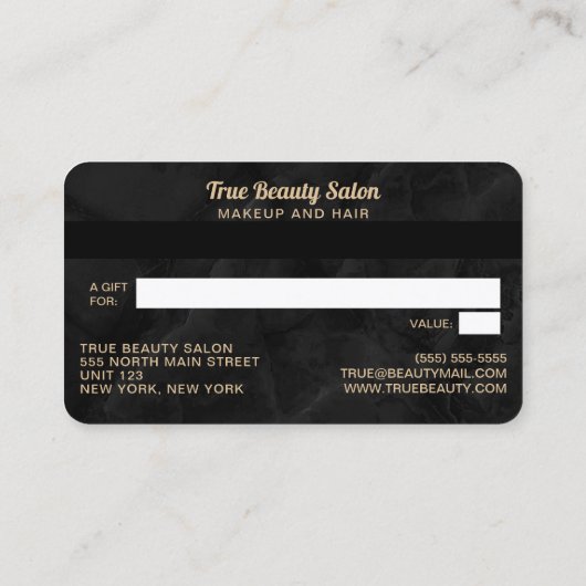 金ゴールドモダンブラック大理石クレジットギフトカード 名刺 (裏面)