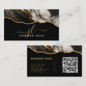 金ゴールドモダンブラック瑪瑙マーブルQRコード 名刺 (正面/裏面)