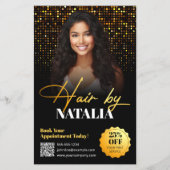 金ゴールドモダンブラックSparkleフォトヘアサロンサービス チラシ (正面)