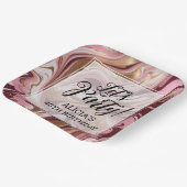 金ゴールドモダンブルゴーニュピンクマーブルフュール誕生日 ペーパープレート (傾斜あり)