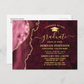 金ゴールドモダンブルゴーニュ卒業パーティー招待状 ポストカード (正面/裏面)