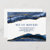 金ゴールドモダンブルーアゲート大理石動きアナウンスメント ポストカード (正面/裏面)