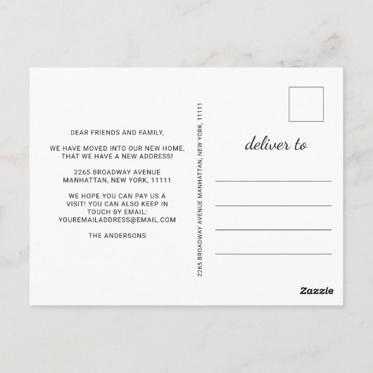 金ゴールドモダンブルーアゲート大理石動きアナウンスメント ポストカード (裏面)