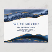 金ゴールドモダンブルーアゲート大理石動きアナウンスメント ポストカード (正面)