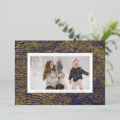 金ゴールドモダンブルーホワイトクリスマスフレーム写真ハッピー 箔シーズンカード (立ち正面)