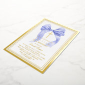 金ゴールドモダンブルーボウボーイ1st誕生日バプテスマ 箔招待状 (回転した状態)