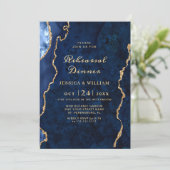 金ゴールドモダンブルーマーブルアゲートリハーサルディナー 招待状 (スタンド正面)