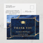 金ゴールドモダンブルーマーブルアゲート卒業ありがとう ポストカード (正面/裏面)