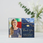 金ゴールドモダンブルーマーブルアゲート卒業ありがとう ポストカード (スタンド正面)