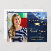 金ゴールドモダンブルーマーブルアゲート卒業ありがとう ポストカード (正面/裏面)