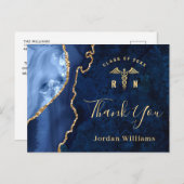 金ゴールドモダンブルーマーブルアゲート卒業ありがとう ポストカード (正面/裏面)