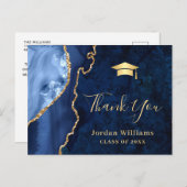 金ゴールドモダンブルーマーブルアゲート卒業ありがとう ポストカード (正面/裏面)