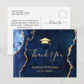 金ゴールドモダンブルーマーブルアゲート卒業ありがとう ポストカード (正面/裏面)