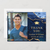 金ゴールドモダンブルーマーブルアゲート卒業ありがとう ポストカード (正面/裏面)