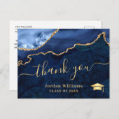金ゴールドモダンブルーマーブルアゲート卒業ありがとう ポストカード (正面/裏面)