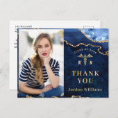 金ゴールドモダンブルーマーブルRN卒業ありがとう ポストカード (正面/裏面)