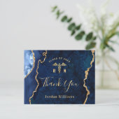 金ゴールドモダンブルーマーブルRN卒業ありがとう ポストカード (スタンド正面)