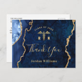 金ゴールドモダンブルーマーブルRN卒業ありがとう ポストカード (正面/裏面)