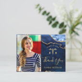 金ゴールドモダンブルーマーブルRN卒業ありがとう ポストカード (スタンド正面)