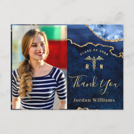 金ゴールドモダンブルーマーブルRN卒業ありがとう ポストカード
