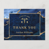 金ゴールドモダンブルーマーブルRN卒業ありがとう ポストカード (正面)