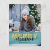 金ゴールドモダンブルーメリークリスマスフォト – はがき シーズンポストカード (正面)