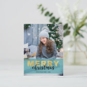 金ゴールドモダンブルーメリークリスマスフォト – はがき シーズンポストカード (スタンド正面)