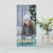 金ゴールドモダンブルーメリークリスマスフォト – Rackcard (スタンド正面)