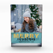 金ゴールドモダンブルーメリークリスマス – フォトブロック (正面)