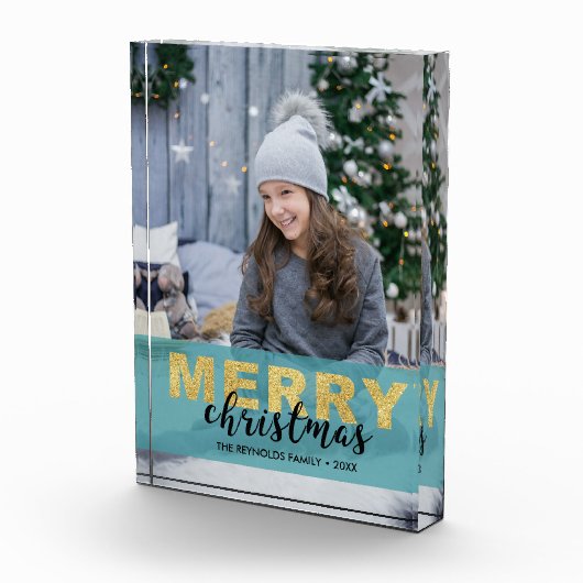 金ゴールドモダンブルーメリークリスマス – フォトブロック (右)