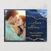 金ゴールドモダンブルー大理石ゲートPHOTO日付を保存 ポストカード (正面)