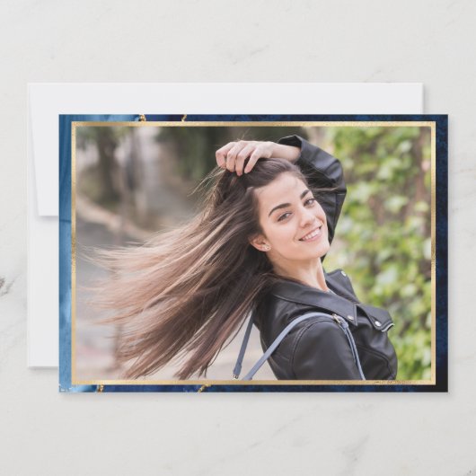 金ゴールドモダンブルー看護学校卒業党 招待状 (裏面)