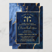 金ゴールドモダンブルー看護学校卒業党 招待状 (正面/裏面)