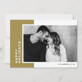 金ゴールドモダンブロックハッピーホリデーズフォト シーズンカード