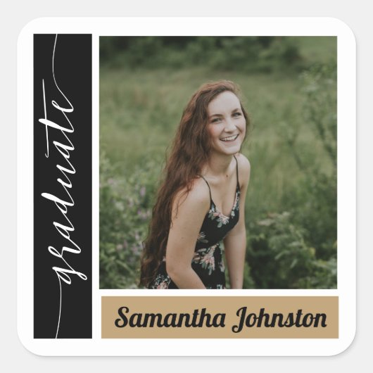 金ゴールドモダンブロック写真の卒業 スクエアシール (正面)