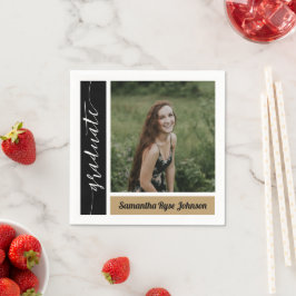 金ゴールドモダンブロック写真の卒業 スタンダードカクテルナプキン