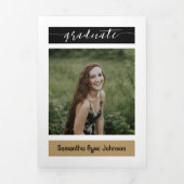 金ゴールドモダンブロック5 – 写真の卒業 三つ折り招待状 (カバー)