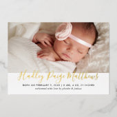 金ゴールドモダンベビーガール写真誕生のお知らせ 箔招待状 (正面)