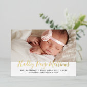 金ゴールドモダンベビーガール写真誕生のお知らせ 箔招待状 (立ち正面)