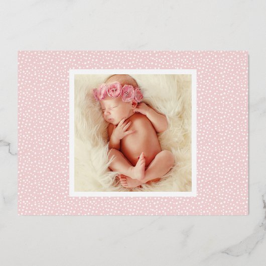 金ゴールドモダンベビーガール写真誕生のお知らせ 箔招待状 (裏面)