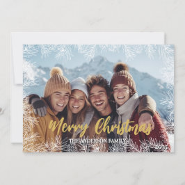 金ゴールドモダンホイエレガントトファミリー写真クリスマス シーズンカード