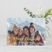 金ゴールドモダンホイエレガントトファミリー写真クリスマス シーズンカード (スタンド正面)