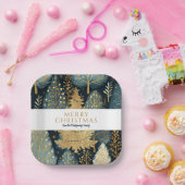 金ゴールドモダンホリデーフォレストカスタムクリスマス ペーパープレート (パーティー)