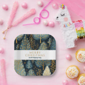 金ゴールドモダンホリデーフォレストクリパーソナライズされたスマス ペーパープレート (パーティー)