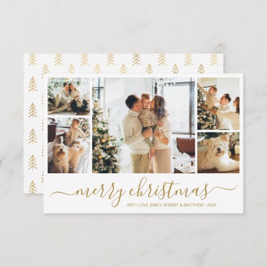 金ゴールドモダンホワイトコラージュクリスマスホリデーカード 招待状 (正面/裏面)