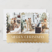 金ゴールドモダンホワイトフォトメリークリスマスカード シーズンカード (正面)