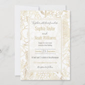 金ゴールドモダンホワイトフローラドードルズラインアート (正面)