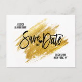 金ゴールドモダンホワイトブラックウェディング日付を保存 案内ポストカード (正面)